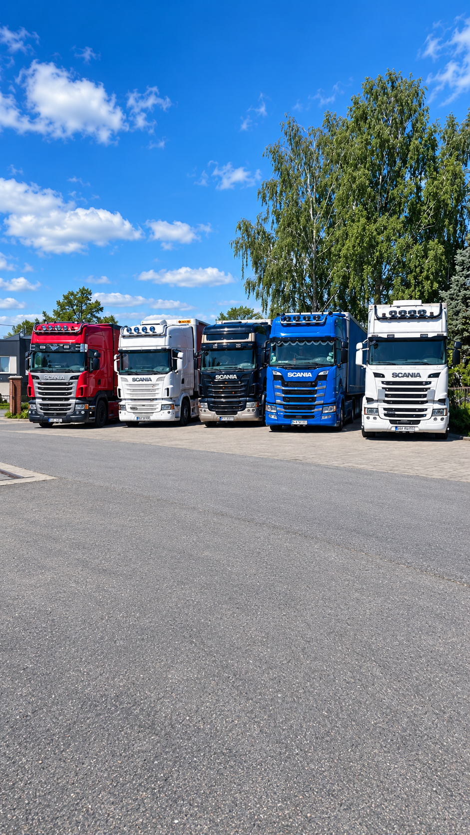 Ciężarówki Scania floty Pietrzak-Trans ustawione obok siebie